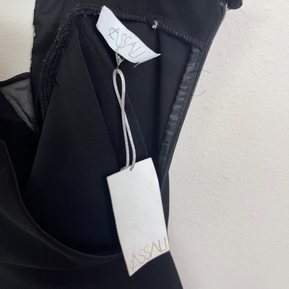 Assali Women's Cartel Mini Black Dress Size XS Deep V Lace Zip Back - Picture 6 of 12